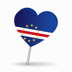 Cape Verde flag heart-shaped map pointer layout. Vector illustration.