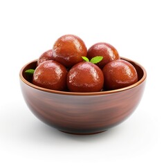 Indian sweets gulab jamun in bowl on white background