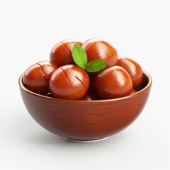 Indian sweets gulab jamun in bowl on white background