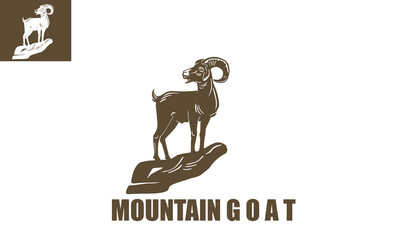 wild bighorn goat standing on rock, silhouette of big and strong ram standing vector illustrations