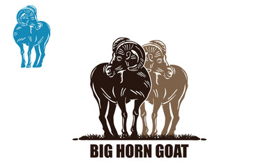 BIG HORN GOAT LOGO, silhouette of great ram standing at farm vector illustrations.