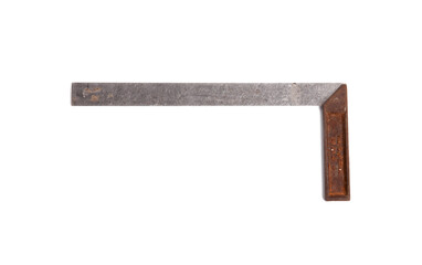 Old Iron Ruler With Angle Bar Closeup Photo Isolated On White Background - obrazy, fototapety, plakaty
