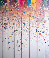 Colorful Confetti Explosion on White Wooden Background