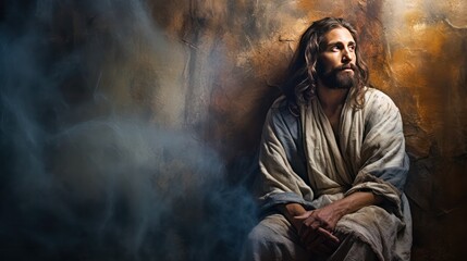 Jesus with background of a wall