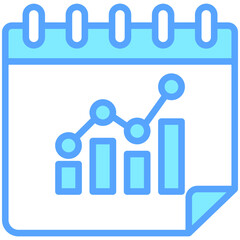 Calendar blue color icon are typically used in a wide range of applications, including websites, apps, presentations, and documents related to business analytics theme.