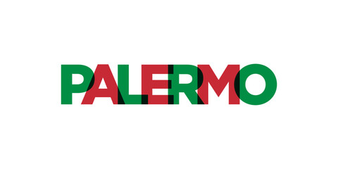 Palermo in the Italia emblem. The design features a geometric style, vector illustration with bold typography in a modern font. The graphic slogan lettering.