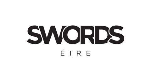 Swords in the Ireland emblem. The design features a geometric style, vector illustration with bold typography in a modern font. The graphic slogan lettering.