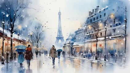 Selbstklebende Fototapeten Winter Paris in watercolor style by Generative AI © sonatik