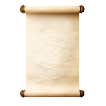 Medieval parchment on transparent background, white background, isolated, icon material, commercial photography