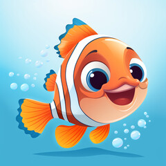 Cute clownfish cartoon character sea animal