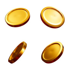 Glossy Gold Coins set PNG. Transparent background