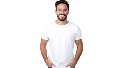 Male model wearing T-shirt on transparent background, white background, isolated, icon material, commercial photography
