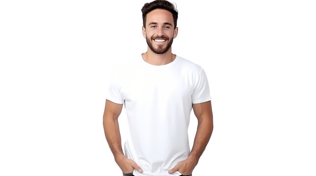 Male model wearing T-shirt on transparent background, white background, isolated, icon material, commercial photography