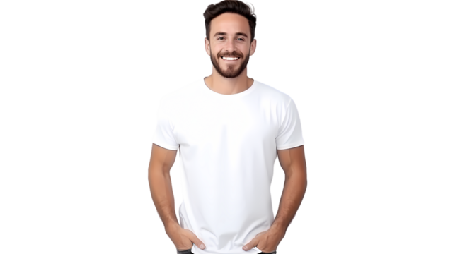 Male model wearing T-shirt on transparent background, white background, isolated, icon material, commercial photography