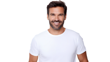 Male model wearing T-shirt on transparent background, white background, isolated, icon material, commercial photography