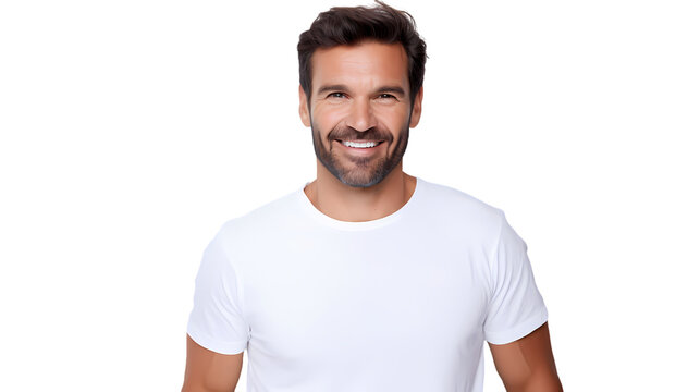 Male model wearing T-shirt on transparent background, white background, isolated, icon material, commercial photography