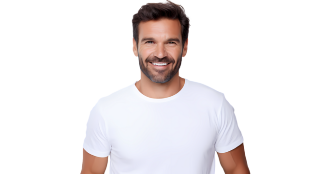 Male model wearing T-shirt on transparent background, white background, isolated, icon material, commercial photography