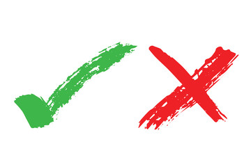 Hand drawn green check mark and red cross mark Marker right and wrong sign clipart Voting doodle
