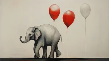 Foto op Canvas  illustration of elephant with red balloons, generated by AI © tino