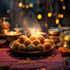 Indian sweets called laddoo in plate for diwali festival