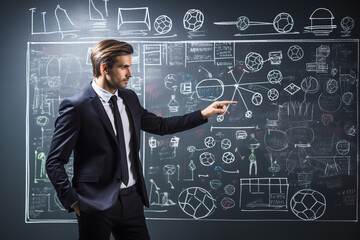 A soccer coach is seen writing strategies on a whiteboard, discussing tactics