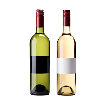 Two different wine bottles in a row on transparent background, white background, isolated, icon material, commercial photography