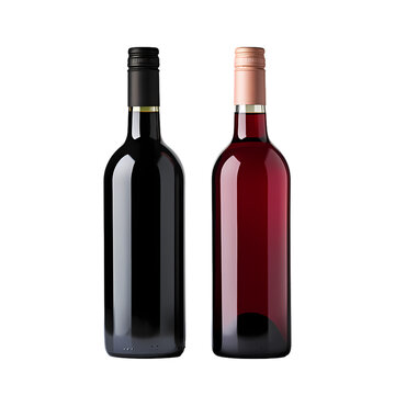 Two different wine bottles in a row on transparent background, white background, isolated, icon material, commercial photography