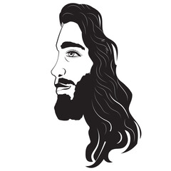 a striking vector illustration of Jesus' face, perfect for T-shirts and various print graphics. This unique design blends artistry with spirituality
