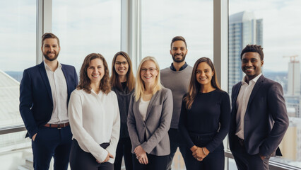 Diversity, portrait of happy colleagues and smile together in modern office at their workplace. Team or collaboration, corporate workforce and excited or group of coworker faces, smiling at work - obrazy, fototapety, plakaty