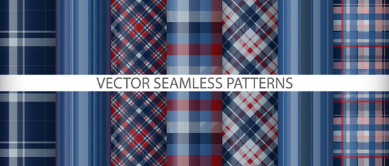 Fototapeta premium Set plaid pattern tartan. Textile seamless texture. Fabric background vector check.