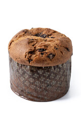 Christmas panettone cake with chocolate chips isolated on white background