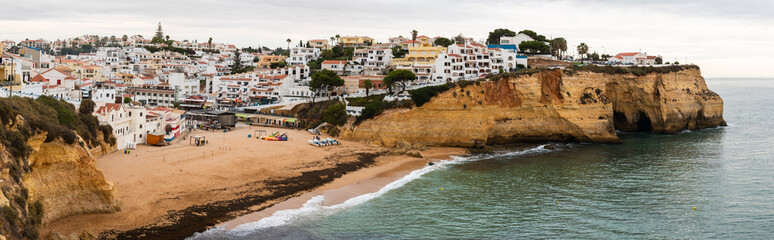 Fototapeta na wymiar Panorama of Carvoeiro fishing village and tourist attraction in Algarve, Altantic Coast, Portugal