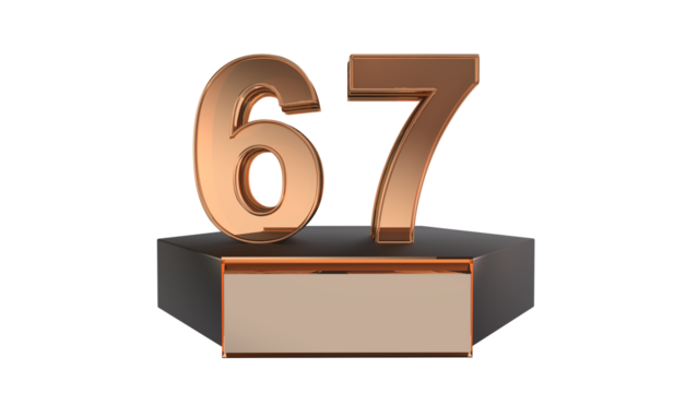Gold 3d number 67 on podium 