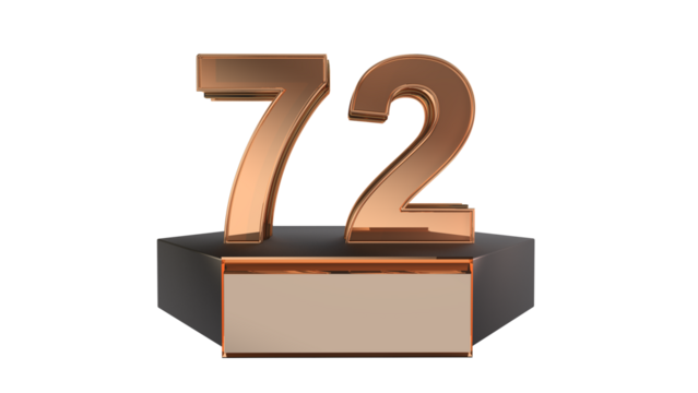 Gold 3d number 72 on podium 