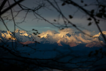 incredible sunset of the snowy mountains of lake di como in italy