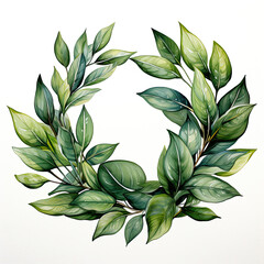 watercolor Leaf Wreath clipart, Generative Ai