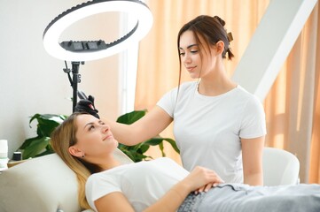 Eyebrows tattoo or Permanent Makeup. Beauty eyebrow upgrade procedure.