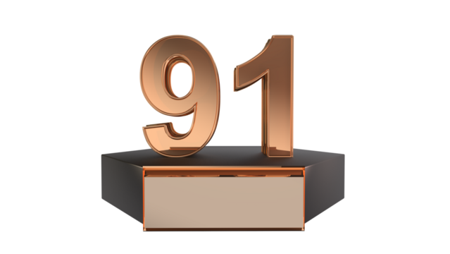 Gold 3d number 91 on podium 