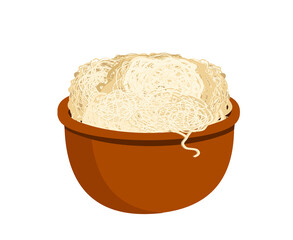 Tenili cheese.String Gourmet holiday cheese.Delicious cheese from the region of Meskheti.Dairy snack.Caucasian Kartuli food,Sakartvelo cuisine.Cafe,restaurants menu illustration.Flat vector isolated