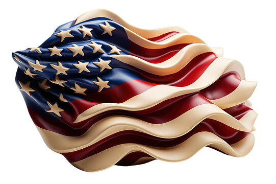USA flag waving, American National Holiday, July 4th. 3d render isolated on a Transparent background. Generative AI