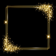 Vector template of shining gold frame, background with glitter for Christmas celebration party, New Year card, wedding, bachelorette party, baby shower party, logo. Vector illustration	
