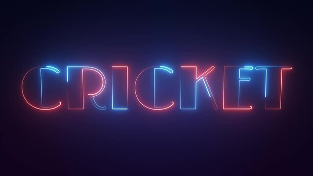 neon light cricket text animated on dark background