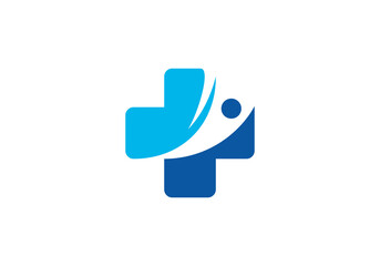 health care logo, happy people and medical cross creative concept design template
