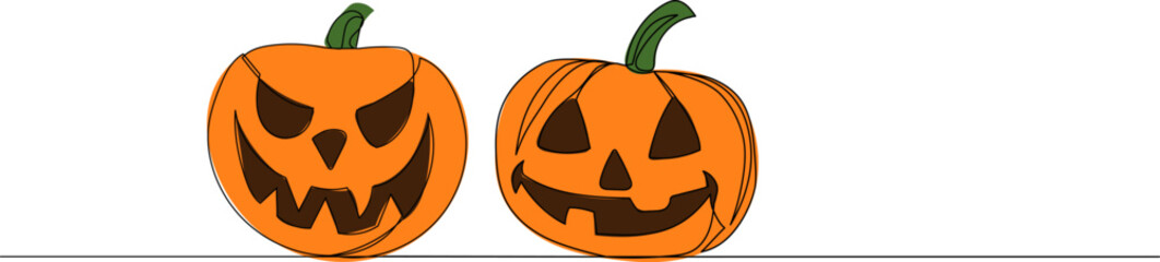 evil pumpkins for halloween continuous line drawing on white background vector