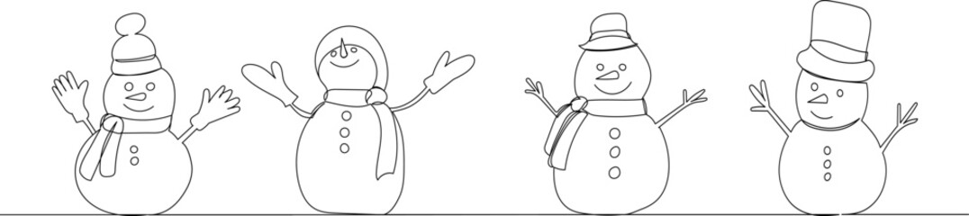 snowmen rejoice continuous line drawing on white background vector