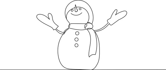 snowman continuous line drawing on white background vector