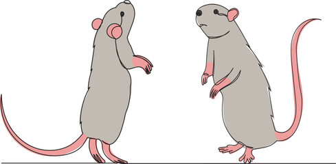 rats continuous line drawing on white background vector