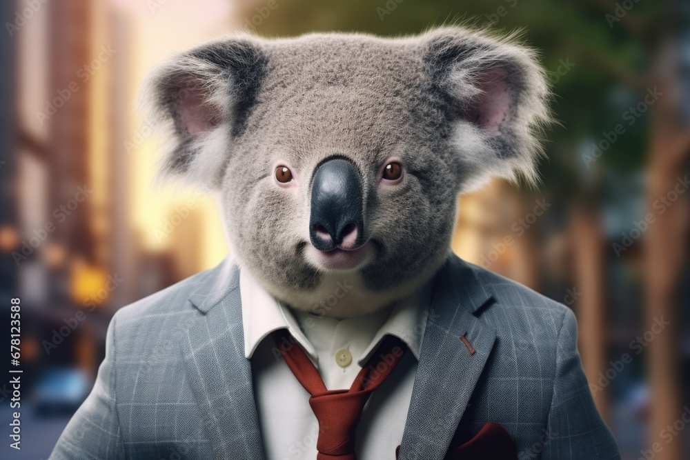 Poster a professional-looking koala bear wearing a suit and tie. this image can be used to represent a form