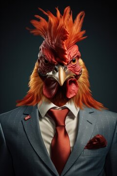 A man wearing a suit and tie, with a bird mask on. This image can be used to depict mystery, anonymity, or masquerade events