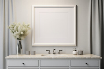 A functional bathroom with two sinks and a mirror. Ideal for home renovation projects or interior...